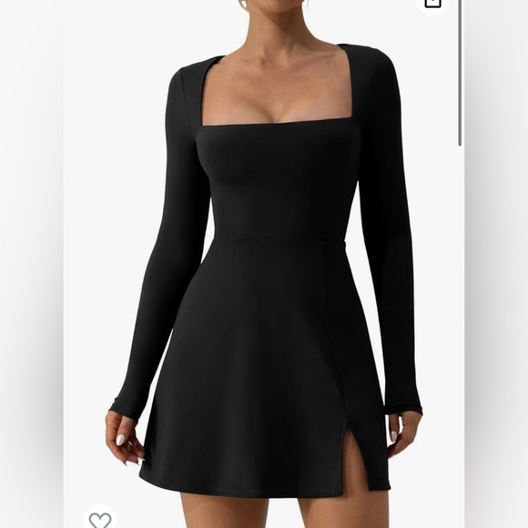 Qinsen Dresses & Skirts - NWT QINSEN Black Square Neck Bodice Long Sleeve Dress